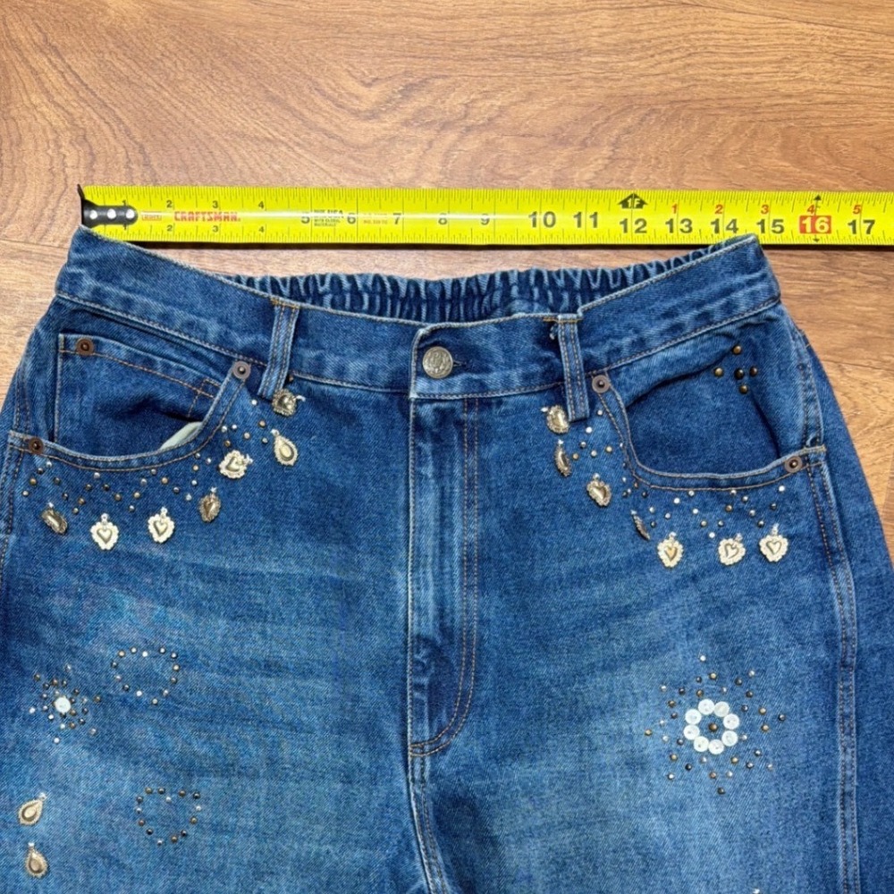 Sea New York Embellished Wide Leg Baggy Jeans Blue Medium Wash Women Size 10 - Picture 7 of 14